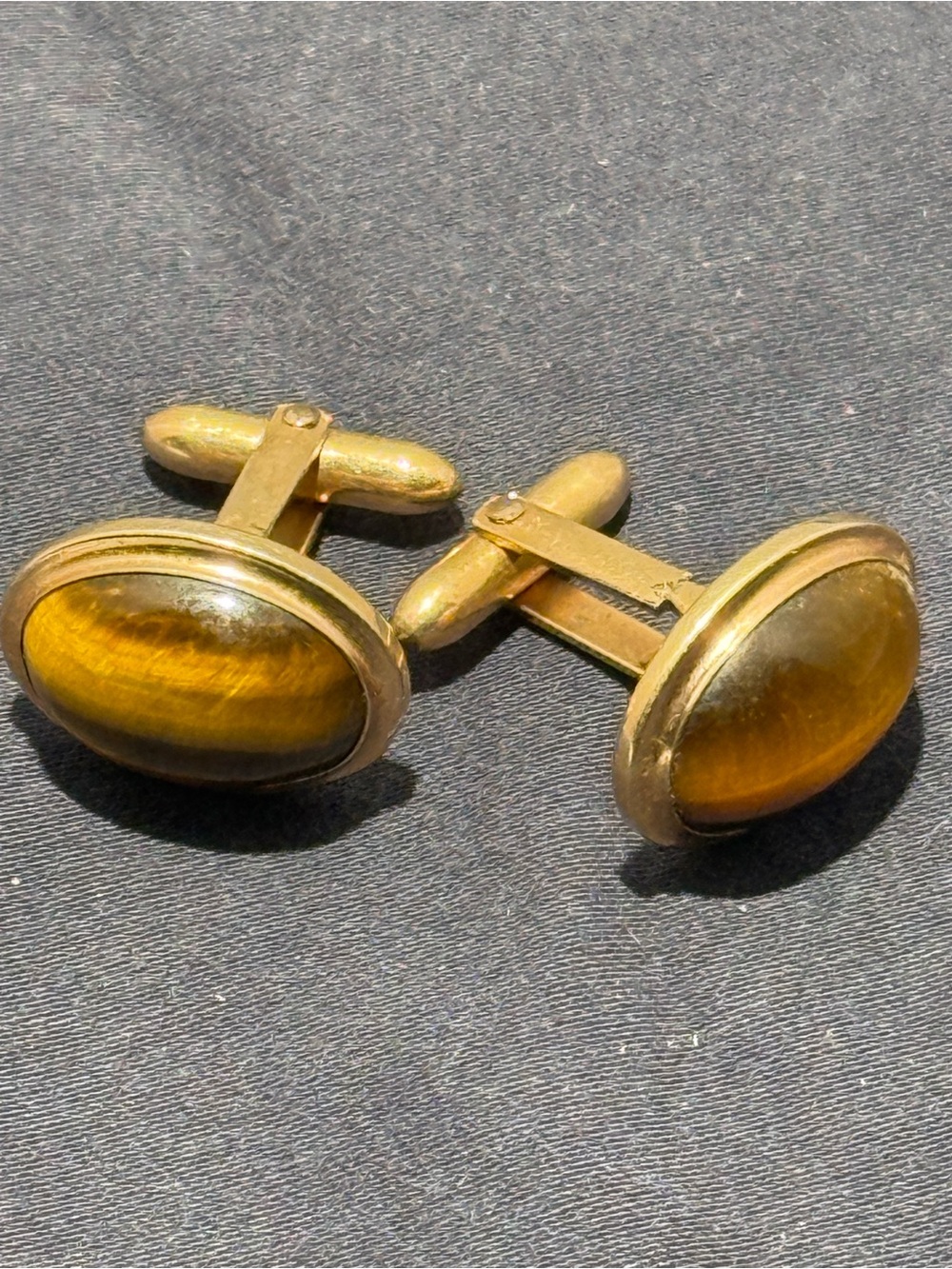 Vintage Correct 1/20 12k Gold Filled Tigers Eye Carved Faces Cameo Cufflinks